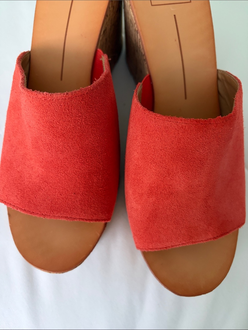 Dolce Vita Orange Suede Cork Wedge Mules - Picture 7 of 10